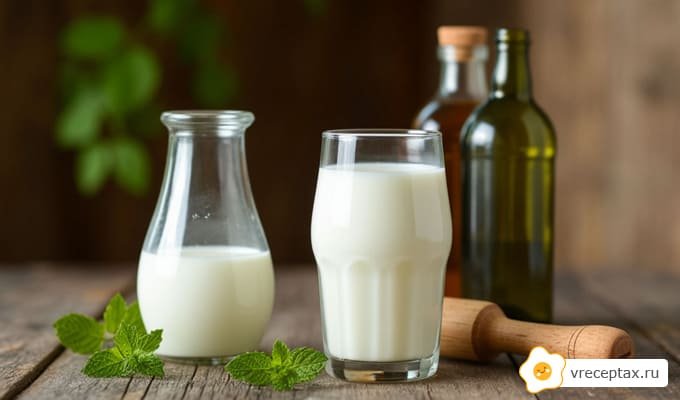 Стакан кефира и бутылка на кухонном столе