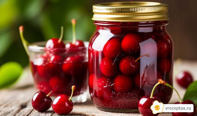 Сладкий компот из вишни в банке