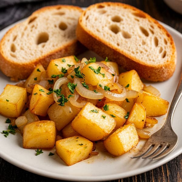 Жаренная картошка на тарелке  вкусная